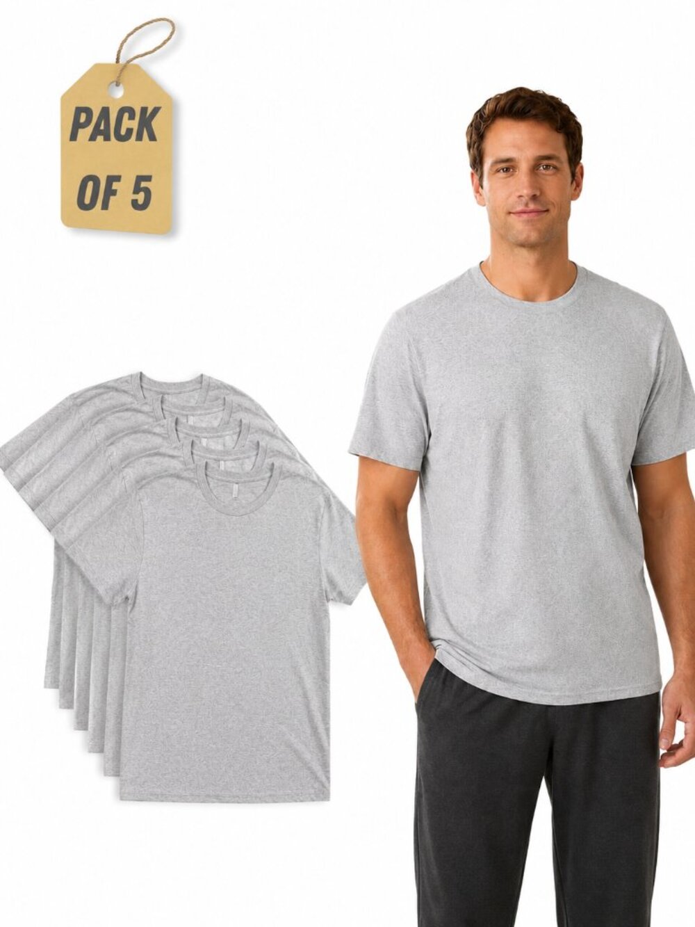 Men's 5-Pack Plain Crew Neck T-Shirts, Basic Short Sleeve Solid Tee L, 3XL, 5XL
